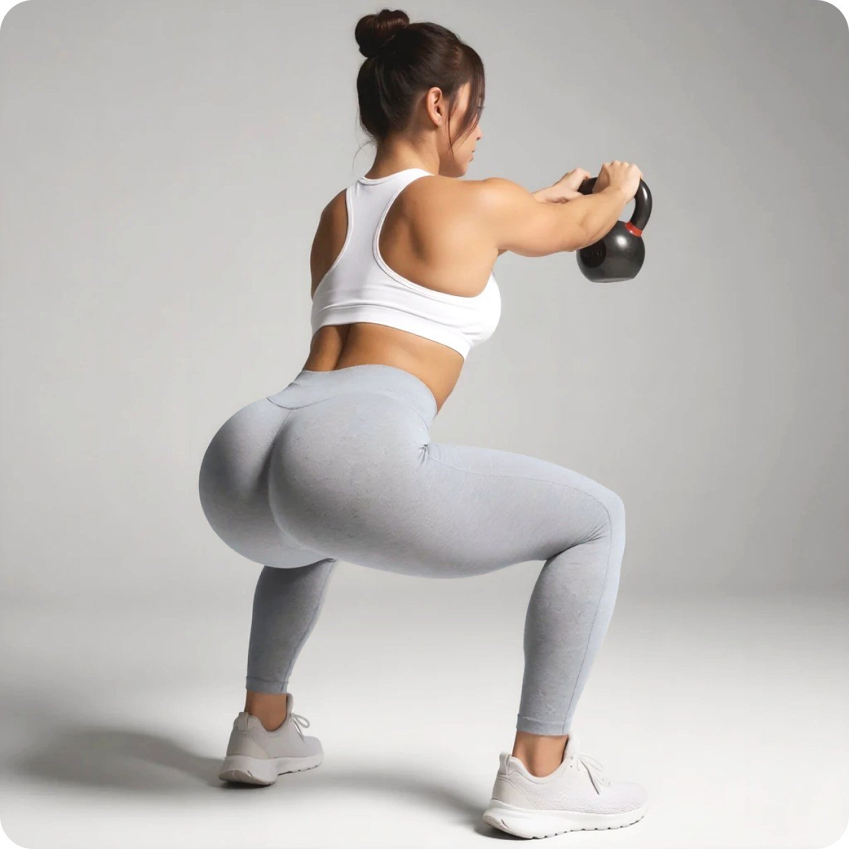 Freya performing a kettlebell squat.